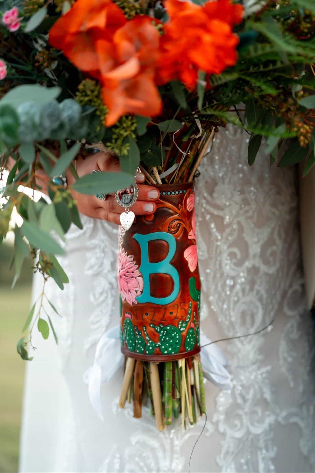 Wedding Package - Custom Leather Bouquet Wrap & Garter