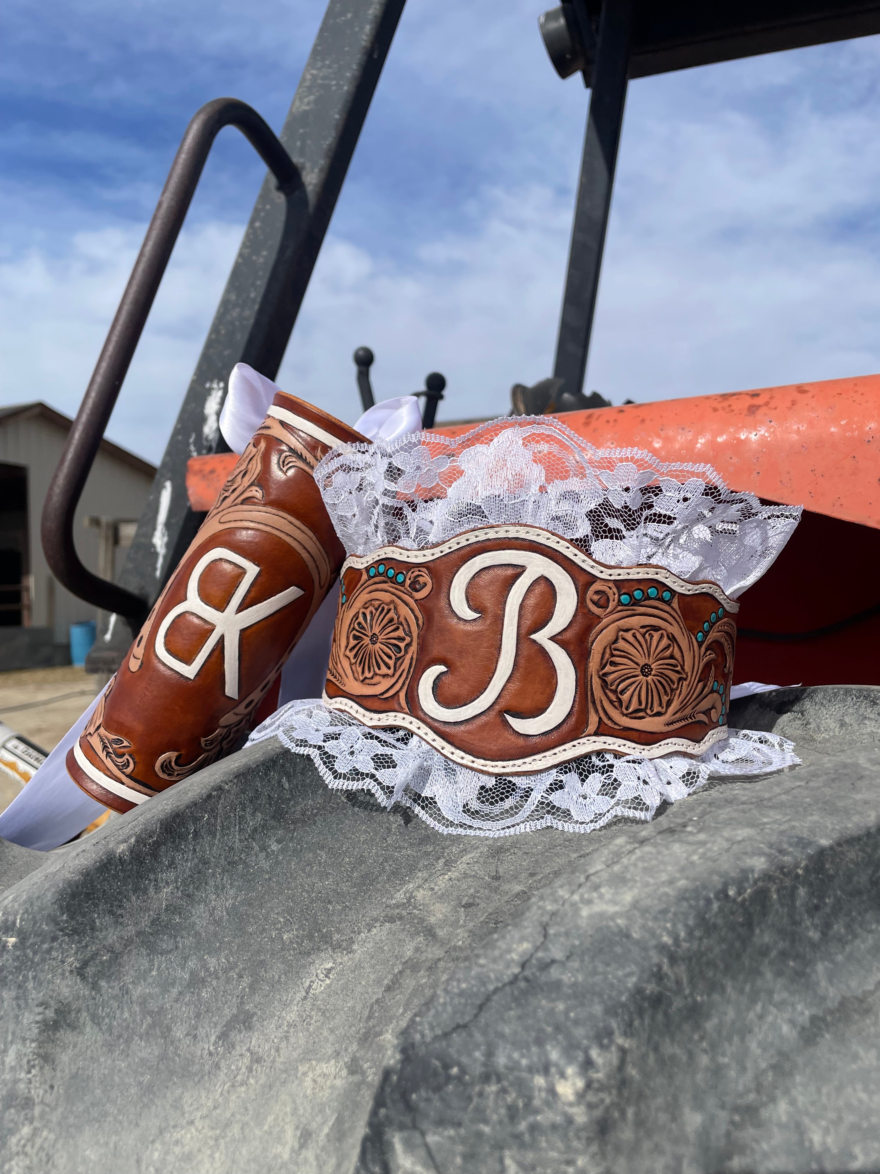 Wedding Package - Custom Leather Bouquet Wrap & Garter