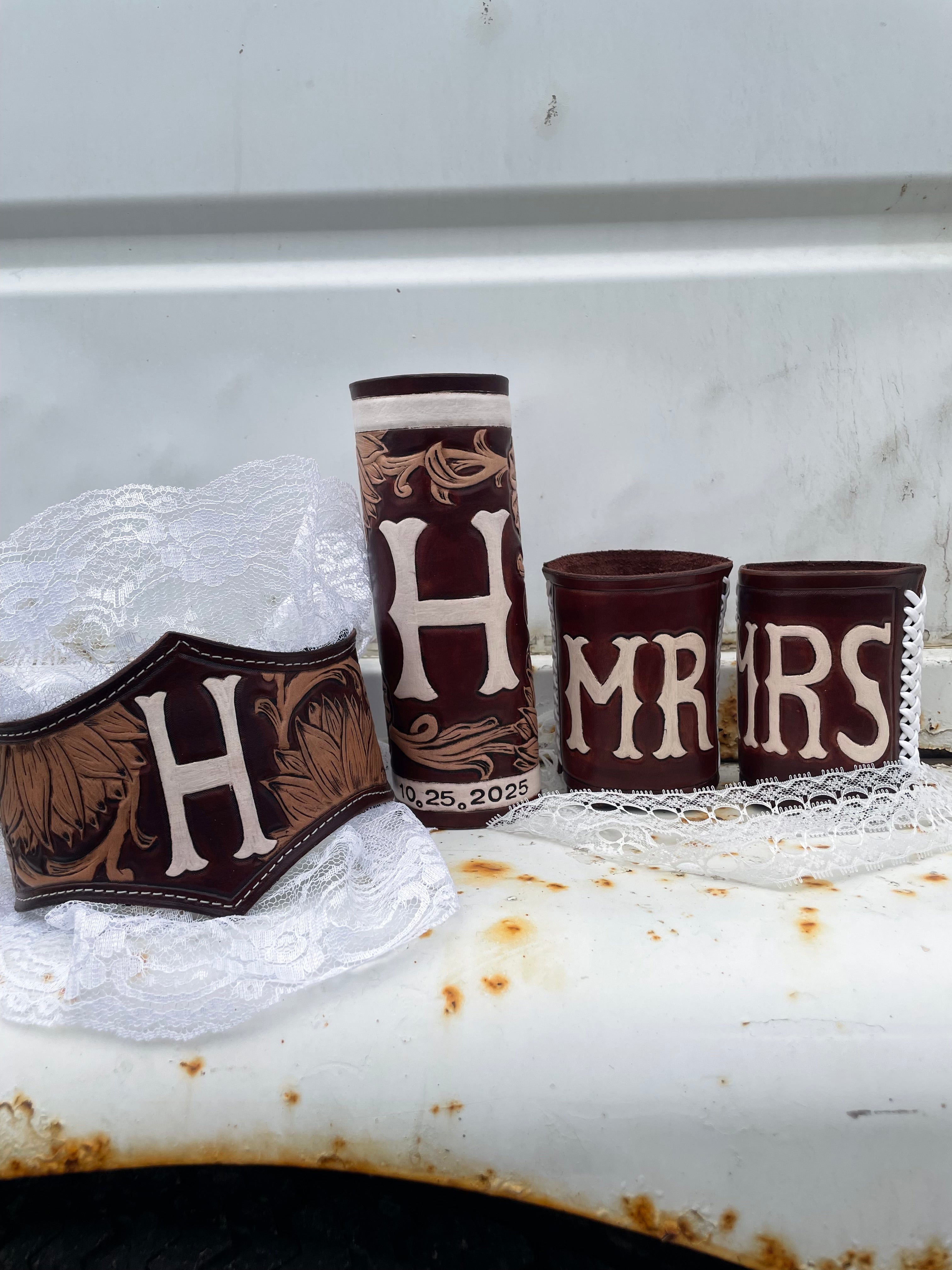 Wedding Package - Custom Leather Bouquet Wrap & Garter