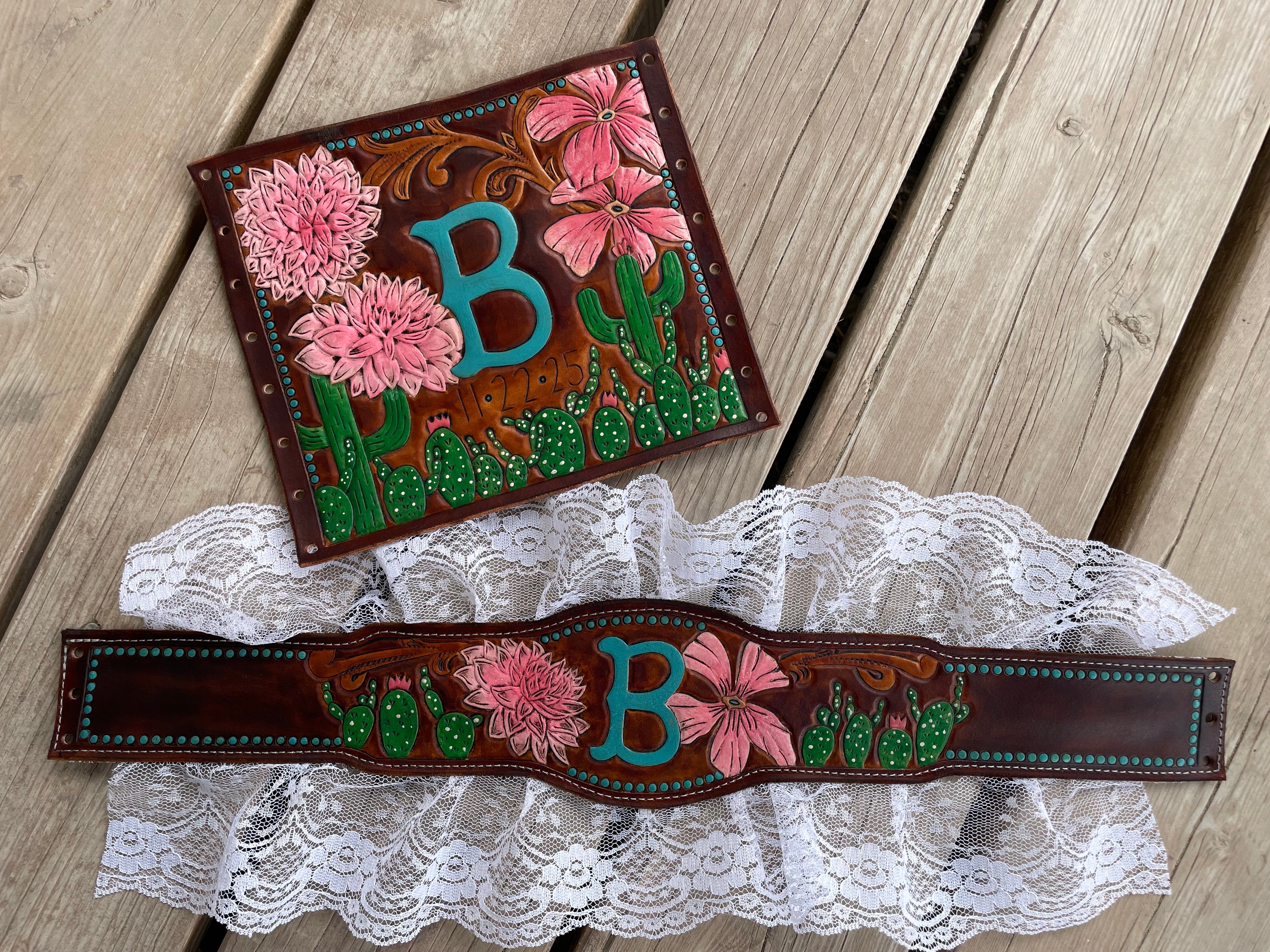 Wedding Package - Custom Leather Bouquet Wrap & Garter