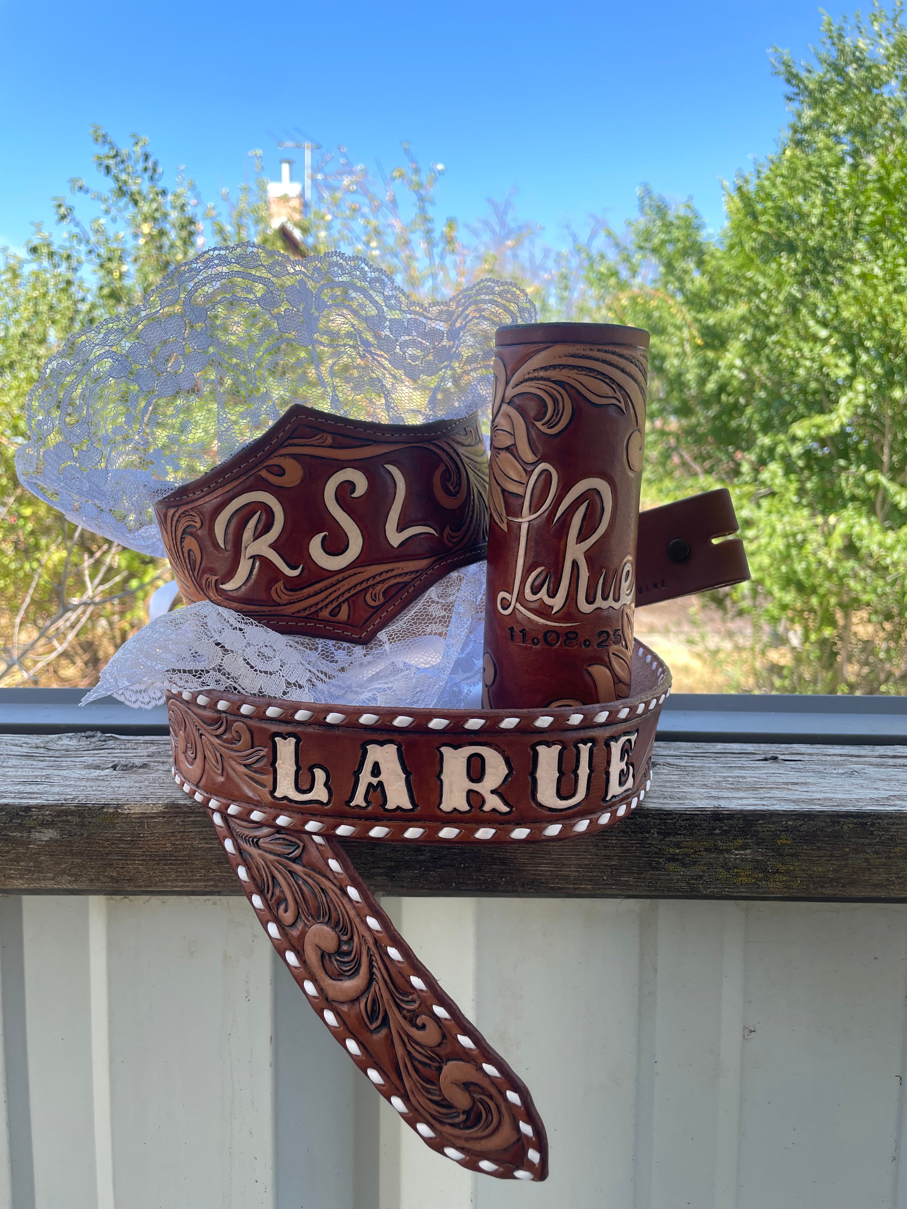 Wedding Package - Custom Leather Bouquet Wrap & Garter