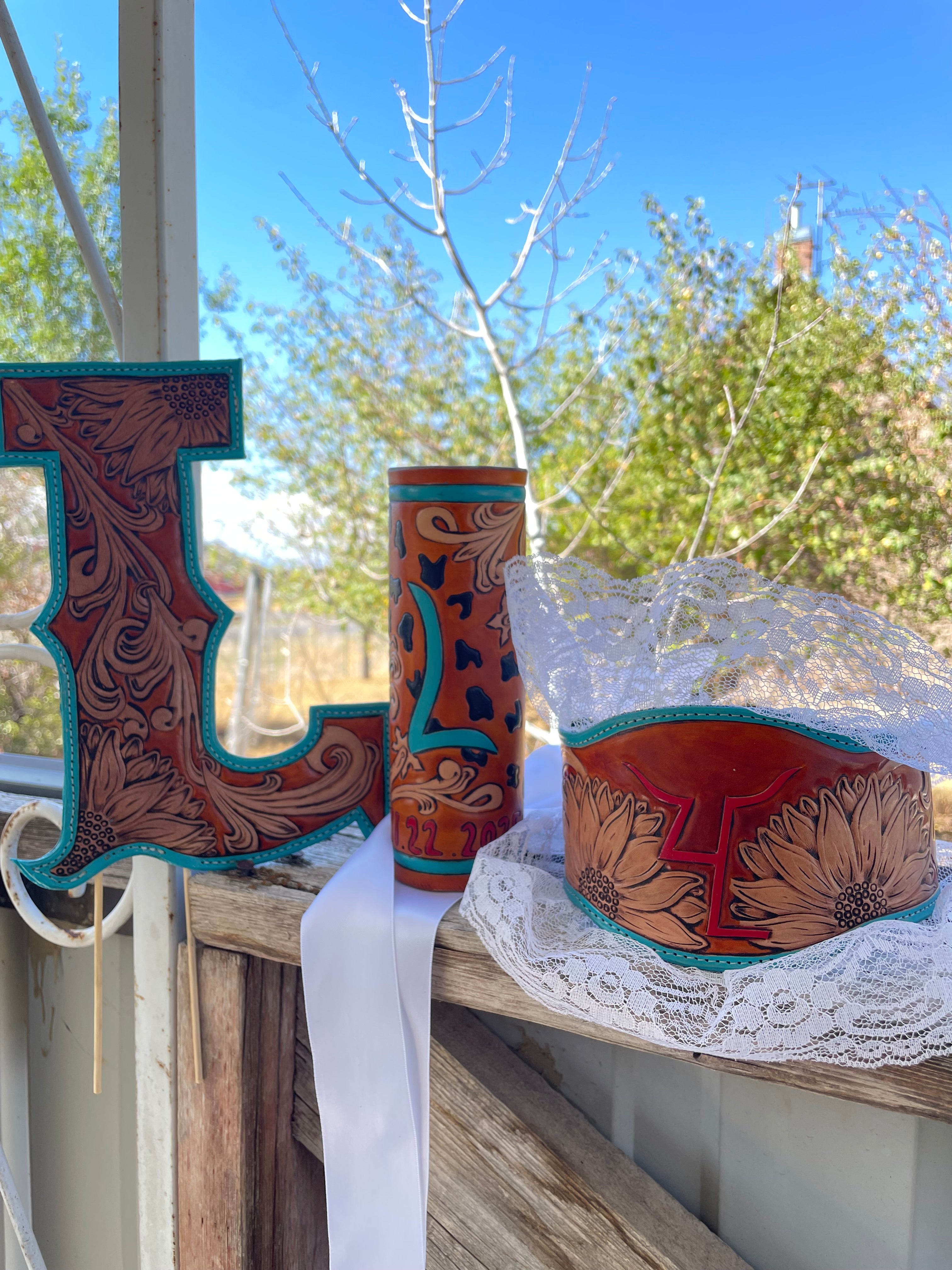 Wedding Package - Custom Leather Bouquet Wrap & Garter